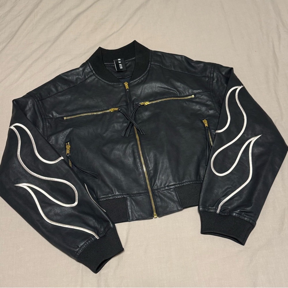 Jagger & Stone Black Bomber Jacket SM/MED Faux Leather